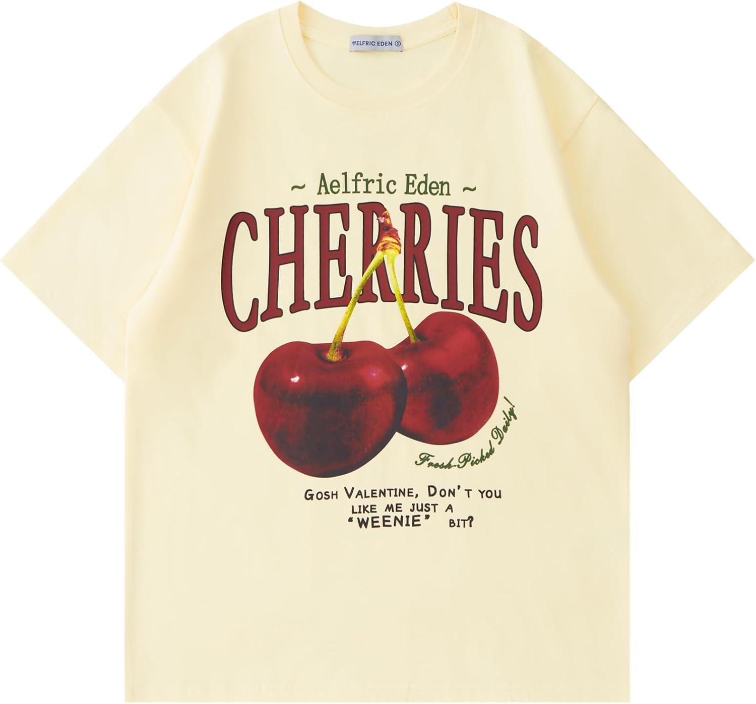 Aelfric Eden Oversized Graphic Tees Unisex Cherries Print T Shirts Casual Summer Short Sleeve Top Cotton Cute Tee Shirt