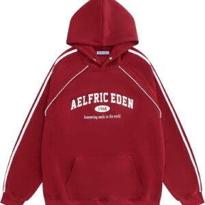 Aelfric Eden Oversized Hoodie Vintage Letter Print Sweatshirt Novelty Hooded Pullover With Pocket