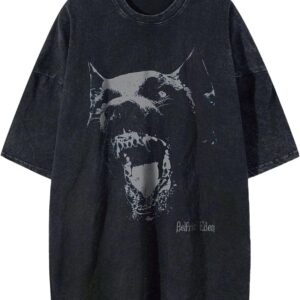 Aelfric Eden Oversized Tees Graphic Dog Print Tshirt Washed Cotton Short Sleeve Summer Streetwear Vintage Unisex Tops