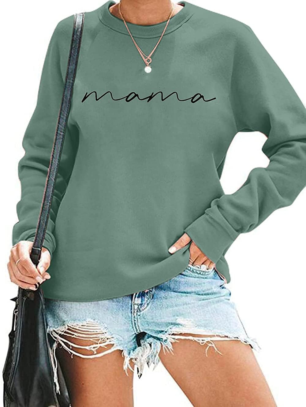 ASTANFY Womens Crewneck Sweatshirt Mama Letter Print Long Sleeve Loose Fashion Pullover Top - Image 7