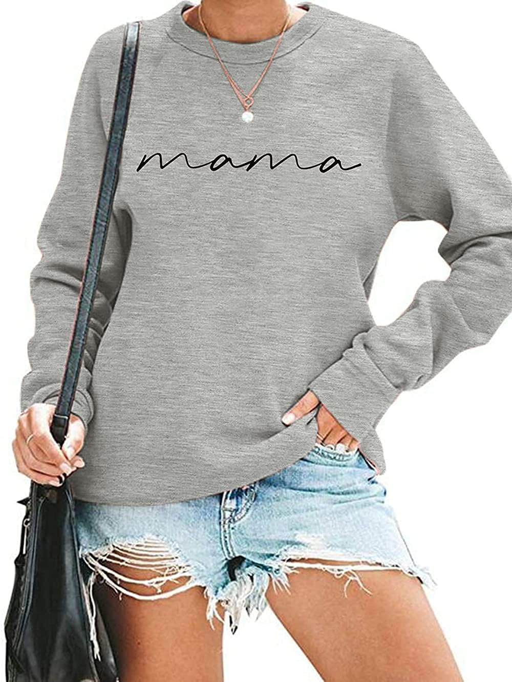 ASTANFY Womens Crewneck Sweatshirt Mama Letter Print Long Sleeve Loose Fashion Pullover Top - Image 13