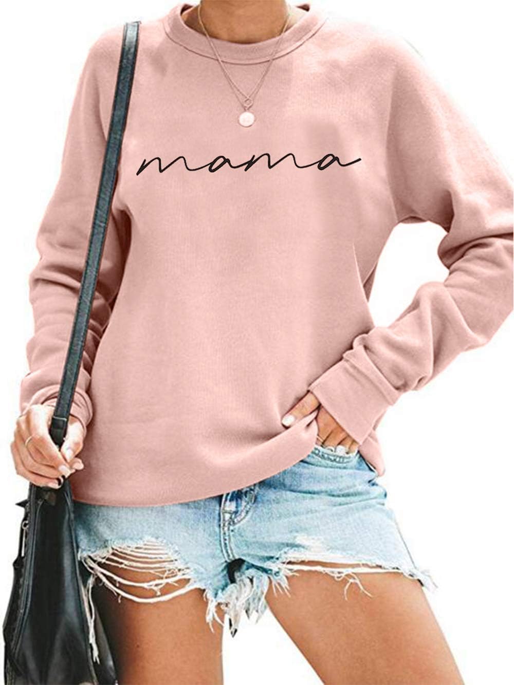 ASTANFY Womens Crewneck Sweatshirt Mama Letter Print Long Sleeve Loose Fashion Pullover Top - Image 9