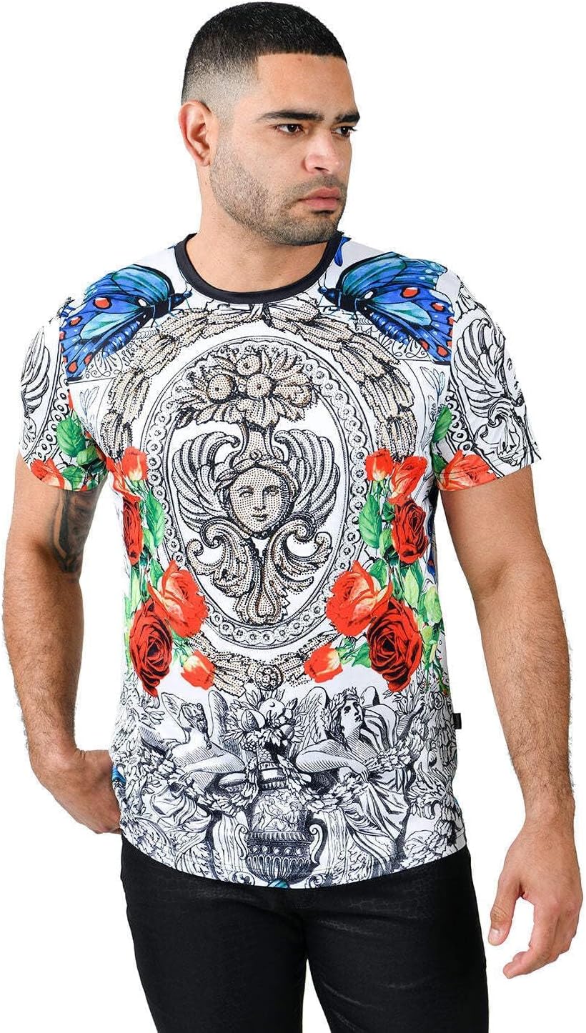 Barabas Men's Rhinestone Medusa Floral Baroque Design T-Shirt STP3003 - Image 5