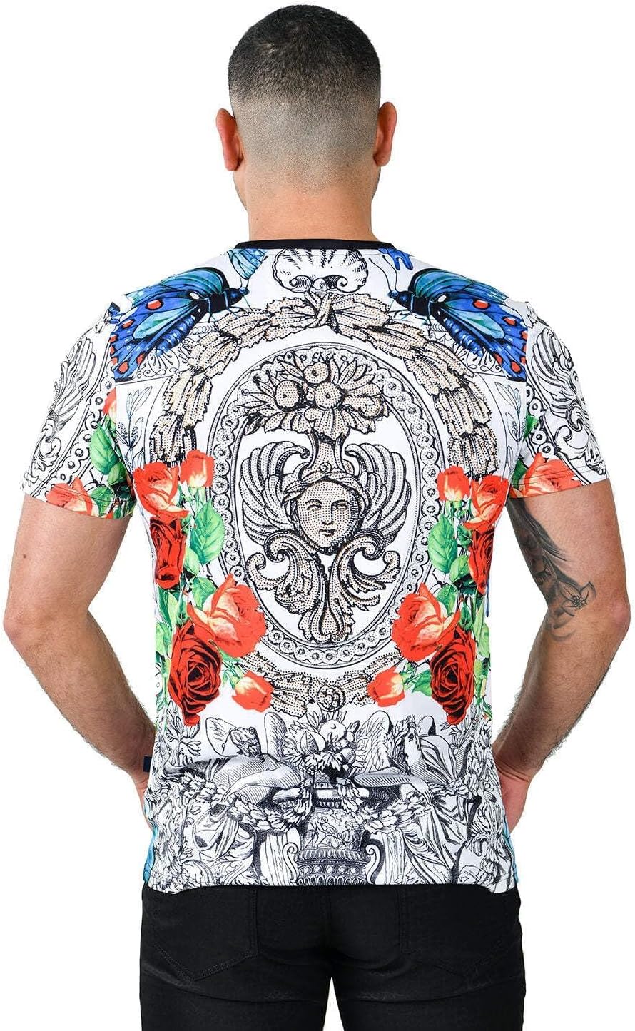 Barabas Men's Rhinestone Medusa Floral Baroque Design T-Shirt STP3003 - Image 4