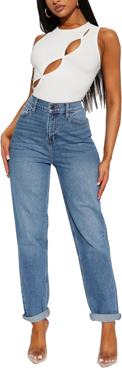 BessCops Women's Boyfriend Jeans Stretchy Ripped Distressed Denim Mom Jean Pants - Image 3