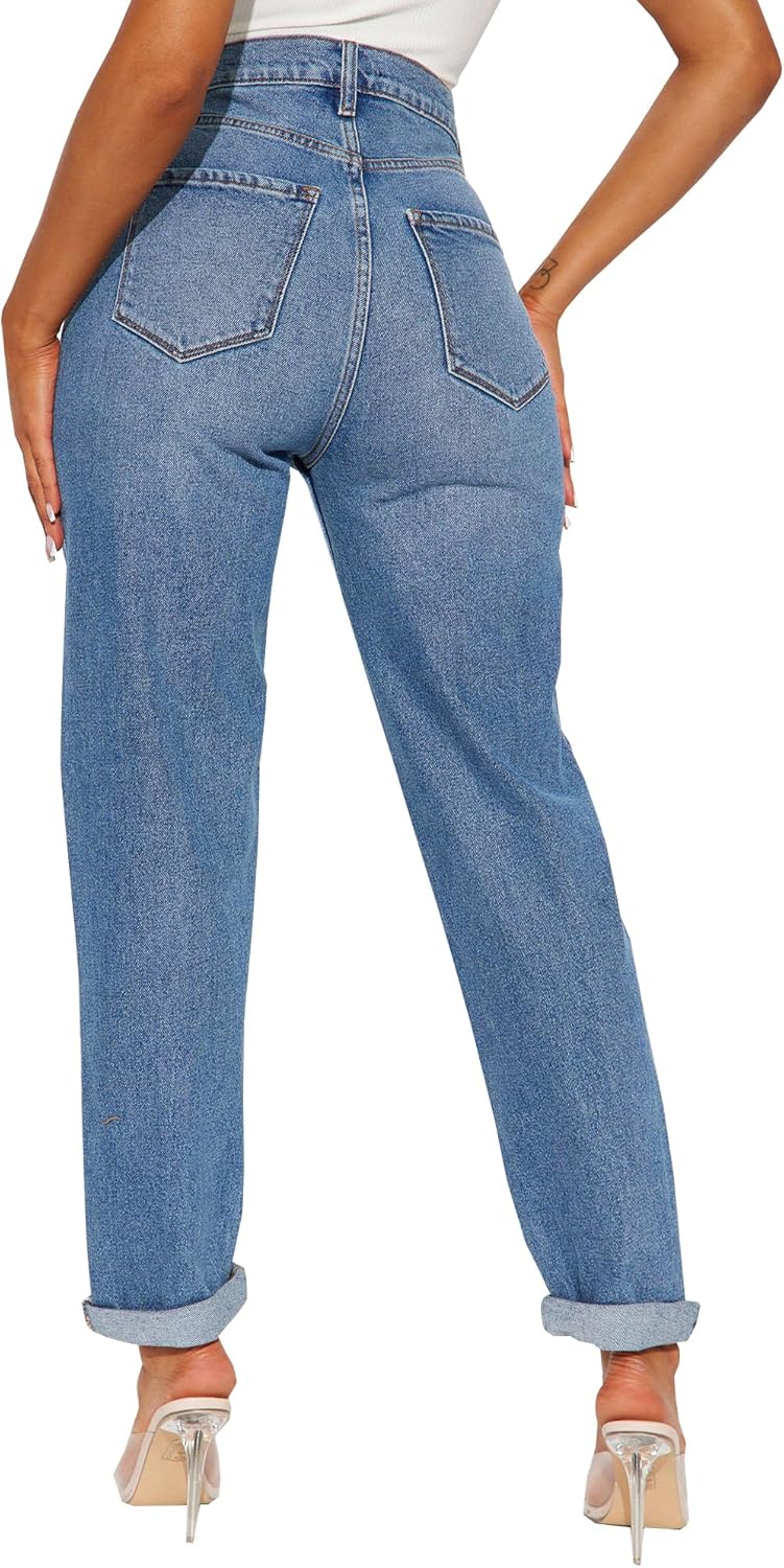 BessCops Women's Boyfriend Jeans Stretchy Ripped Distressed Denim Mom Jean Pants - Image 2