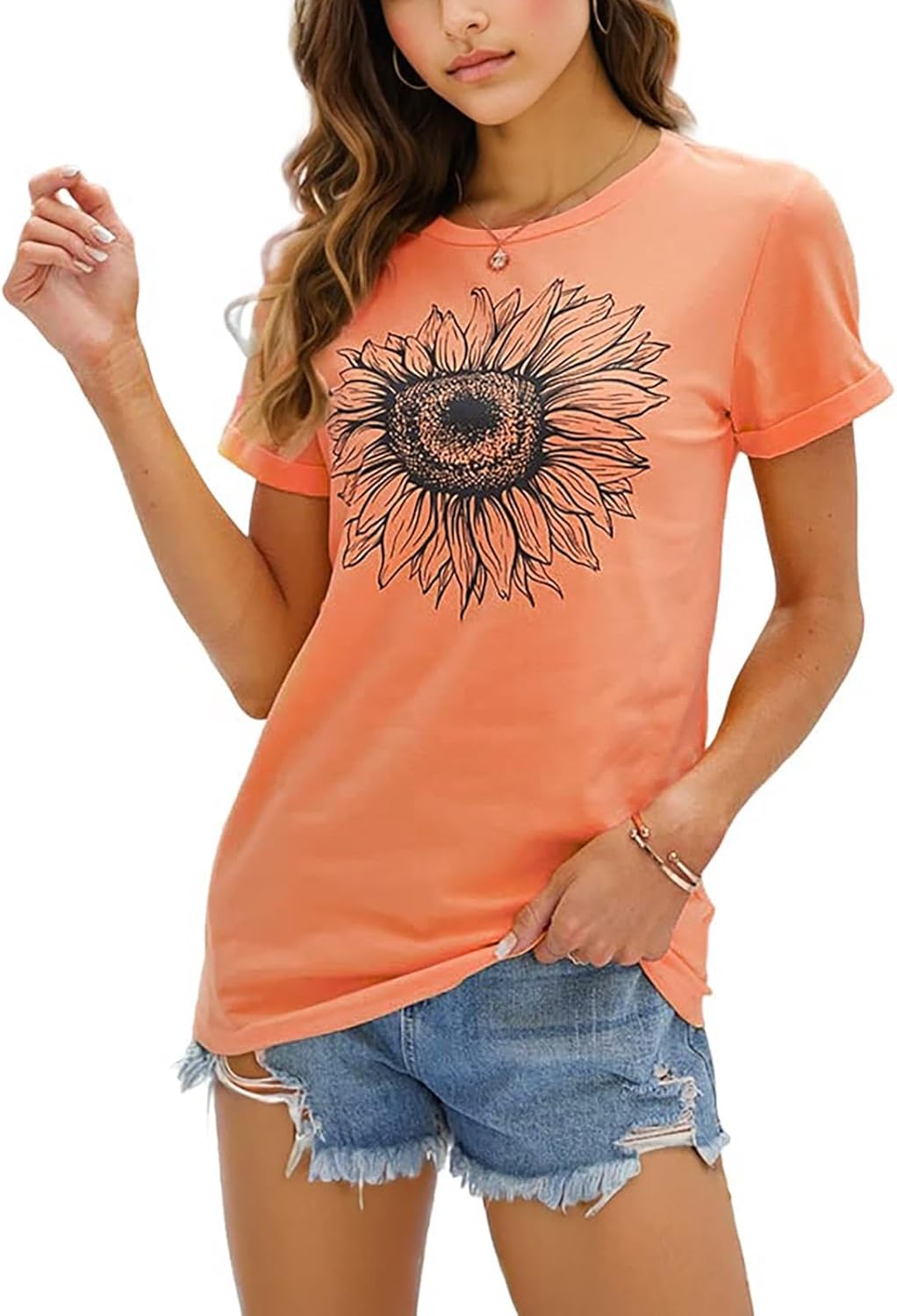 COMBEME 3 Pack Womens Graphic Tees Short Sleeve Crew Neck Sunflower Print T Shirts Loose Cute Summer Tops - Image 4