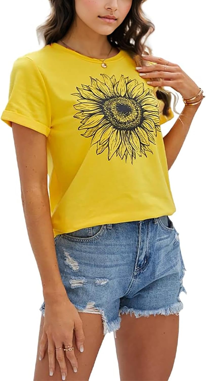 COMBEME 3 Pack Womens Graphic Tees Short Sleeve Crew Neck Sunflower Print T Shirts Loose Cute Summer Tops - Image 5