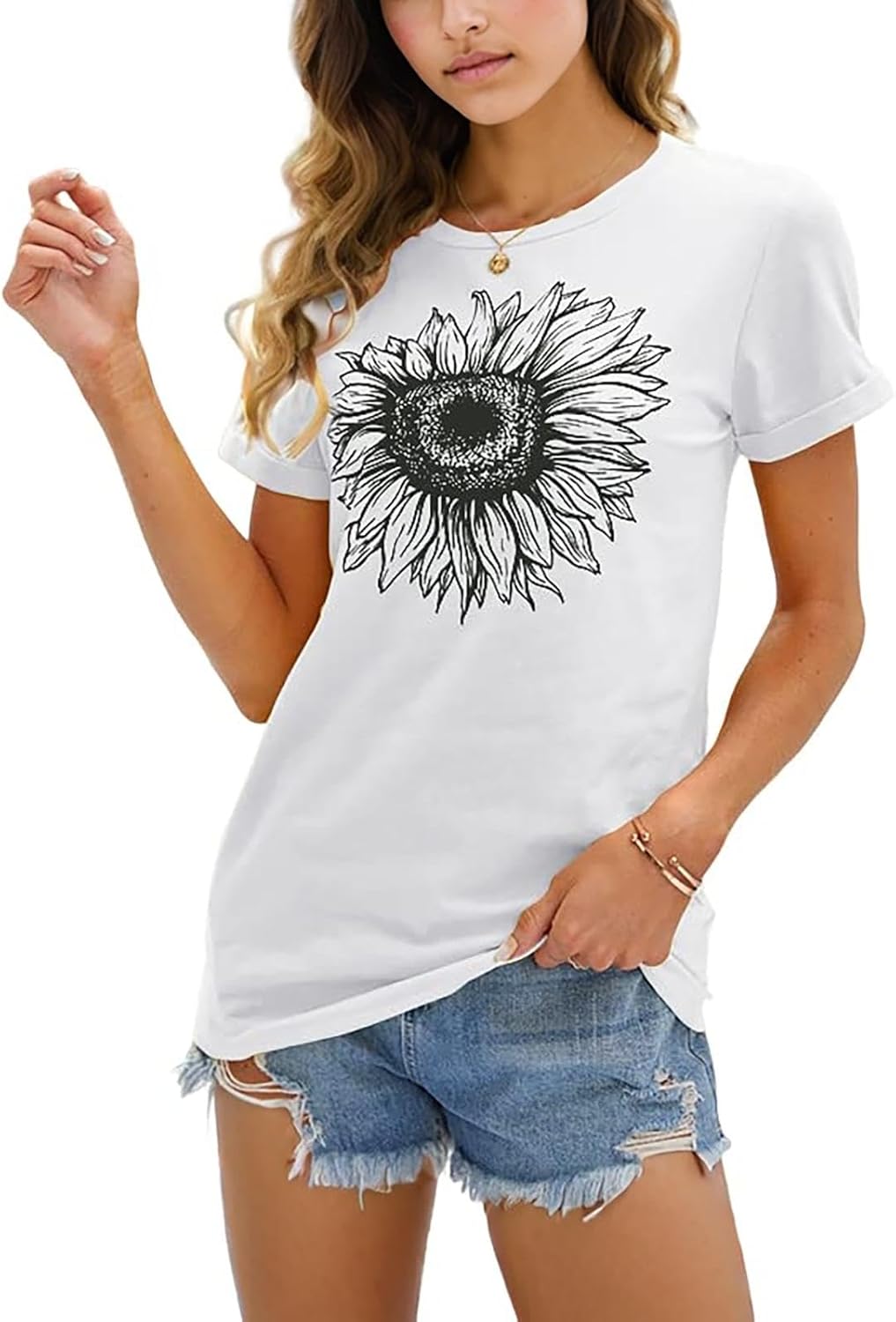 COMBEME 3 Pack Womens Graphic Tees Short Sleeve Crew Neck Sunflower Print T Shirts Loose Cute Summer Tops - Image 3
