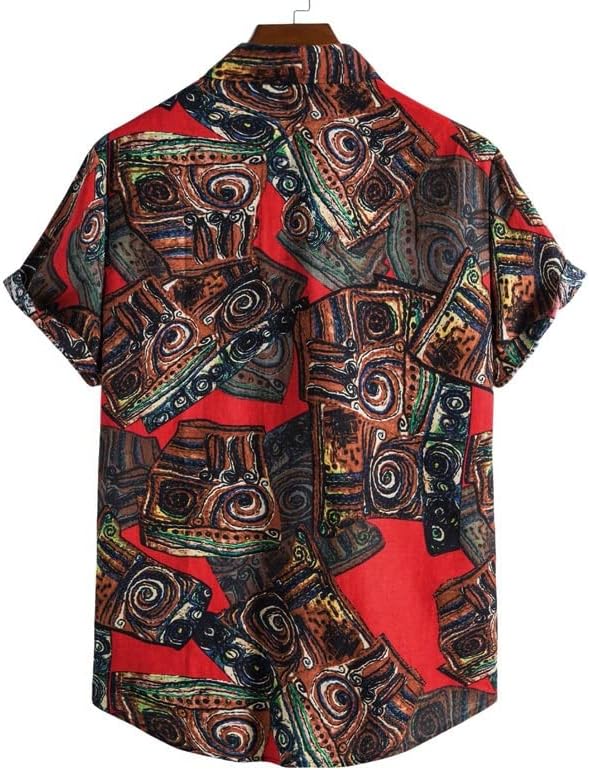 DUYHBAWRS Shirts T-Shirts Short Sleeve Men's Shirt Harajuku Ethnic Print Retro Men's Shirt Oversized Shirt(Large) - Image 4