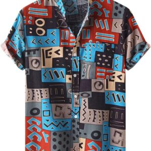 DUYHBAWRS Shirts T-Shirts Short Sleeve Shirt Lined Beach Holiday Printed Shirt Men's Shirt(2XL)