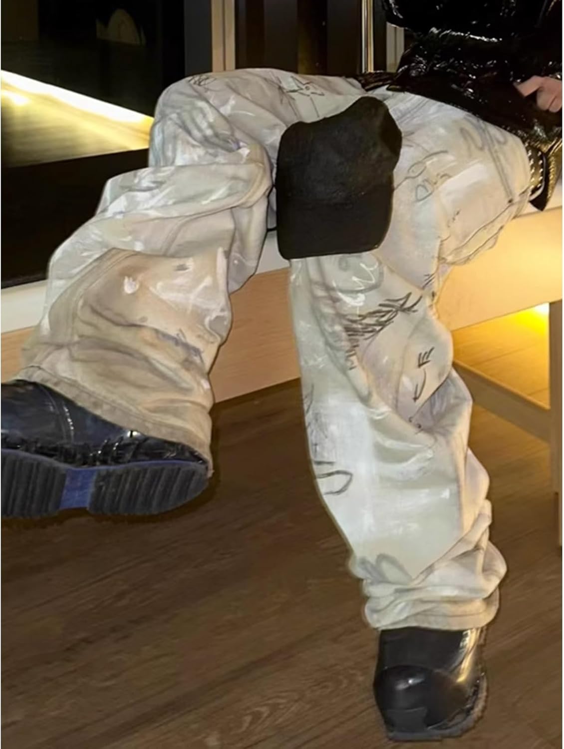 ERTXGBA Long Pants, Unisex White Straight Leg Washed Jeans - Image 3