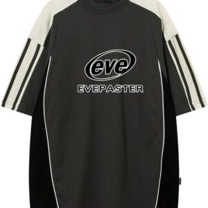 Evepaster Oversize Graphic T Shirt Vintage Racing Patchwork Unisex Printed Summer Y2k Tees Tops for Men and Women Streetwear