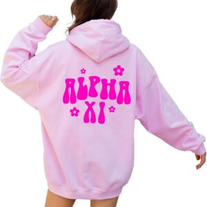Go Greek Chic Alpha Xi Delta Retro Floral Pink Hoodie - Alpha Xi