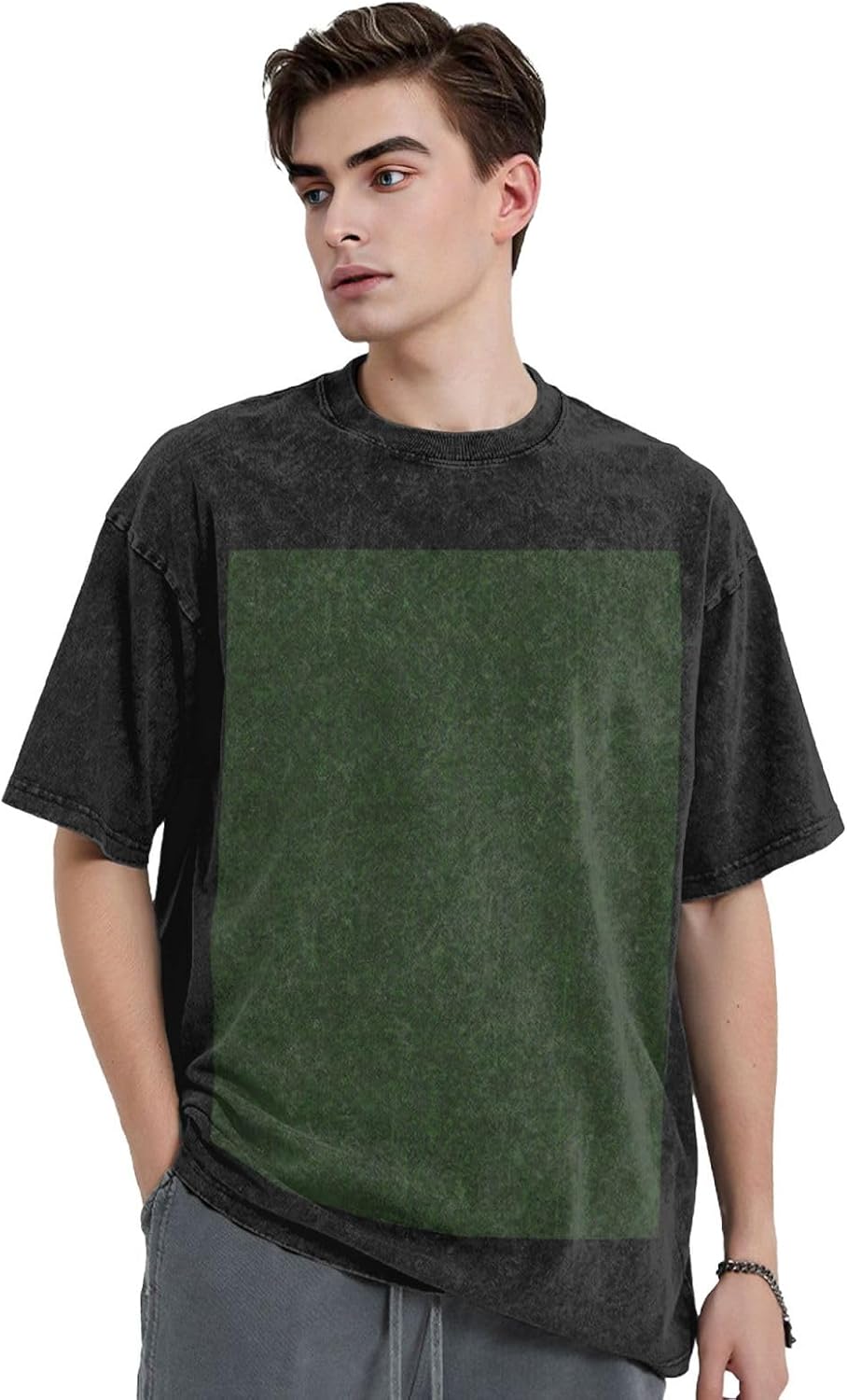 Green Floral Petals Pattern Print Men's Oversized Cotton Summer T-Shirts Vintage Tee Loose Fit Short Sleeve Casual Tshirts - Image 2