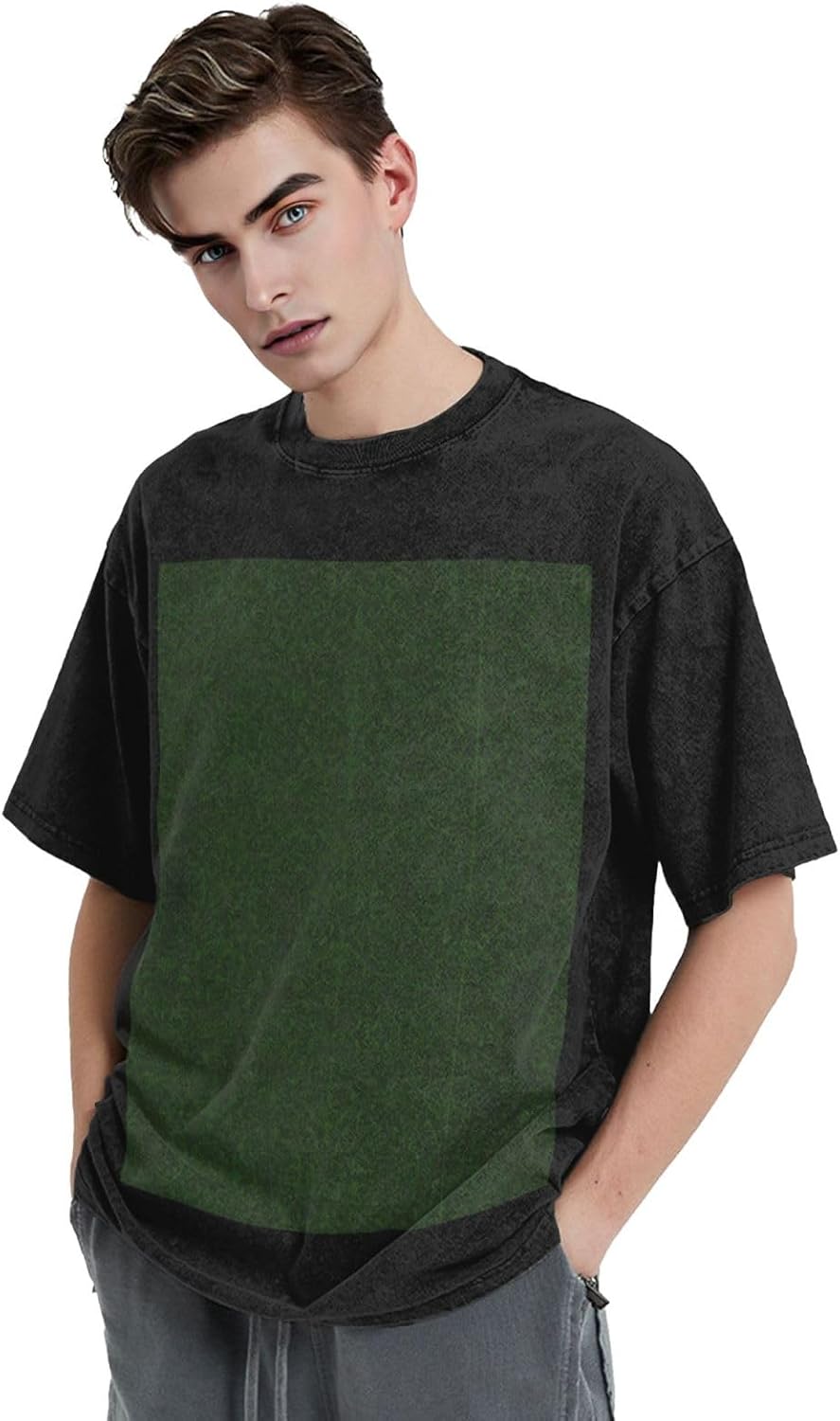 Green Floral Petals Pattern Print Men's Oversized Cotton Summer T-Shirts Vintage Tee Loose Fit Short Sleeve Casual Tshirts - Image 4