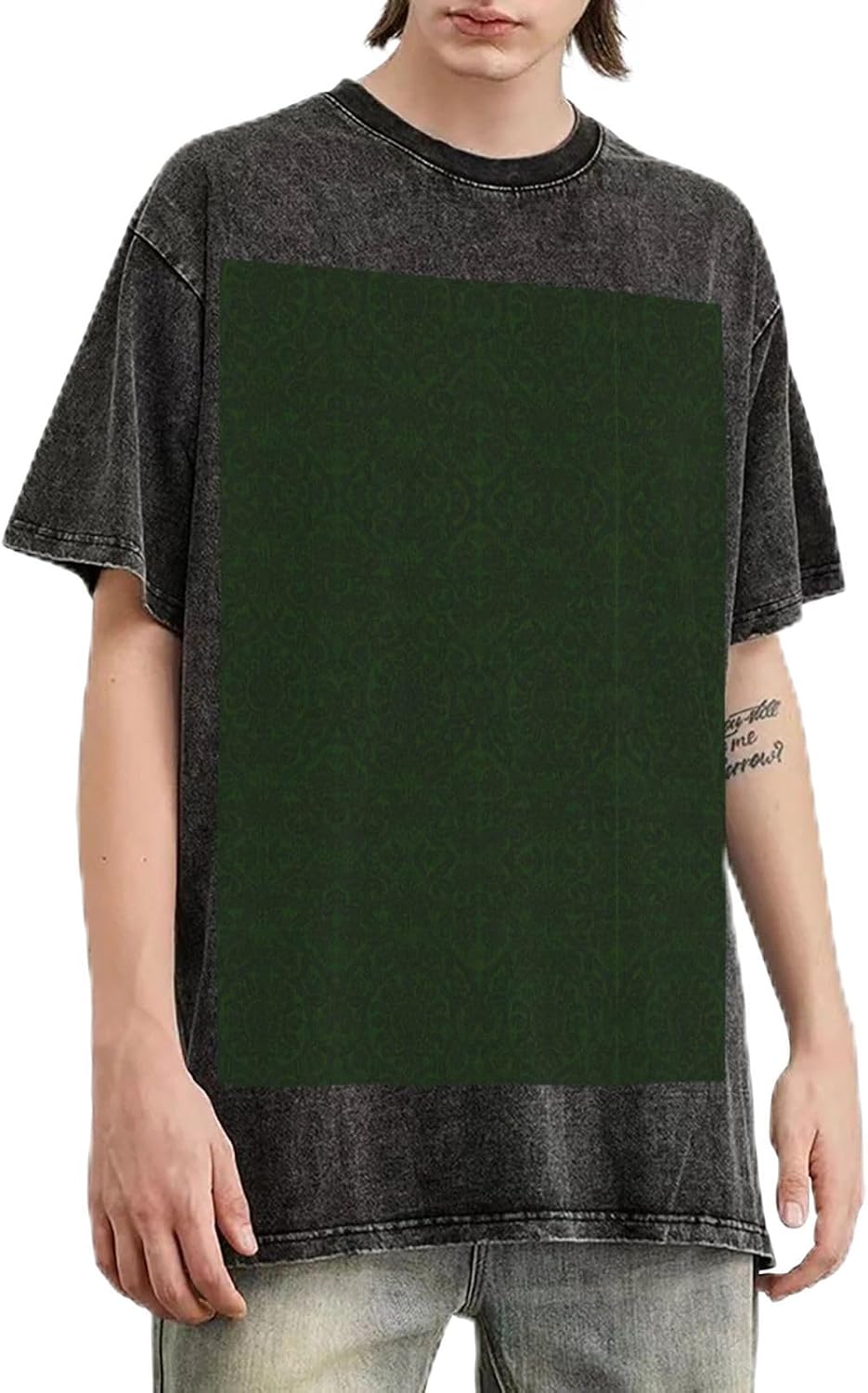 Green Floral Petals Pattern Print Men's Oversized Cotton Summer T-Shirts Vintage Tee Loose Fit Short Sleeve Casual Tshirts