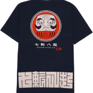 Japanese Design T-Shirts (Discharge Print Series/NANAKOROBIYAOKI Daruma - Navy XL) 100% Cotton/Streetwear Oversized Unisex Graphic Tee T Shirt Men Women