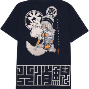 Japanese Design T-Shirts (Discharge Print Series/Salamander UN - Navy L) 100% Cotton/Streetwear Oversized Unisex Graphic Tee T Shirt Men Women