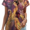 Japanese Woman Pre-Printed Pattern Womens V Neck Short Sleeve T Shirts Summer Tops Tees Fashion Outfits Clothes