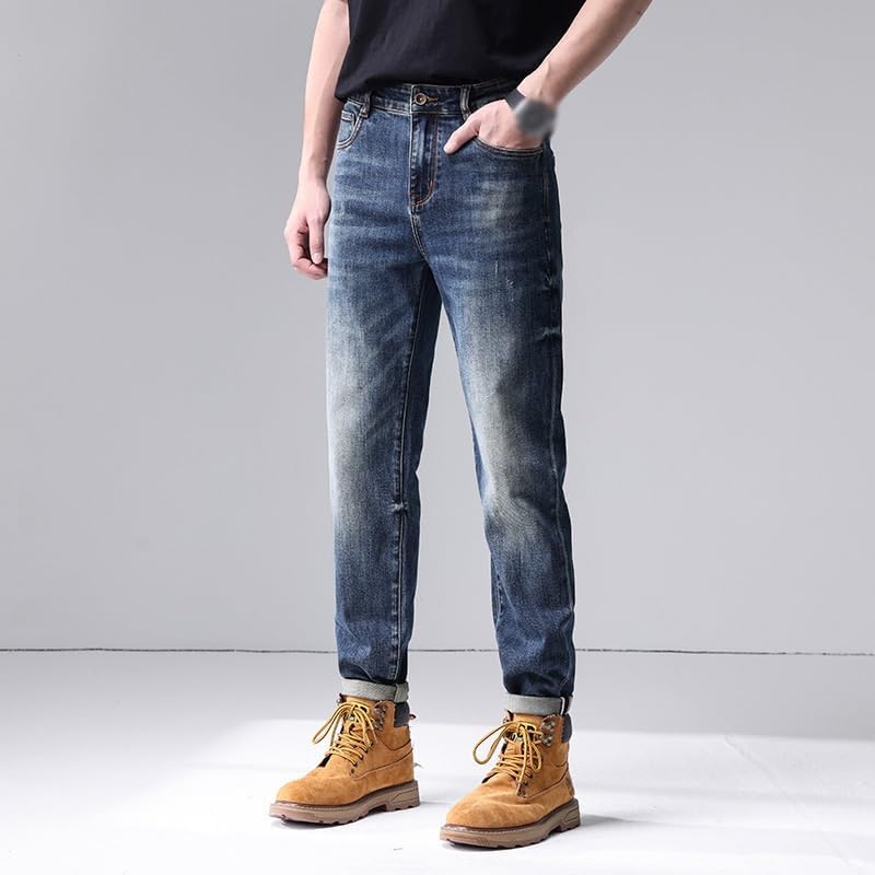 Jeans are Versatile in Spring and with Elastic Fit and Straight Leg Pants(31) Blue - Image 3