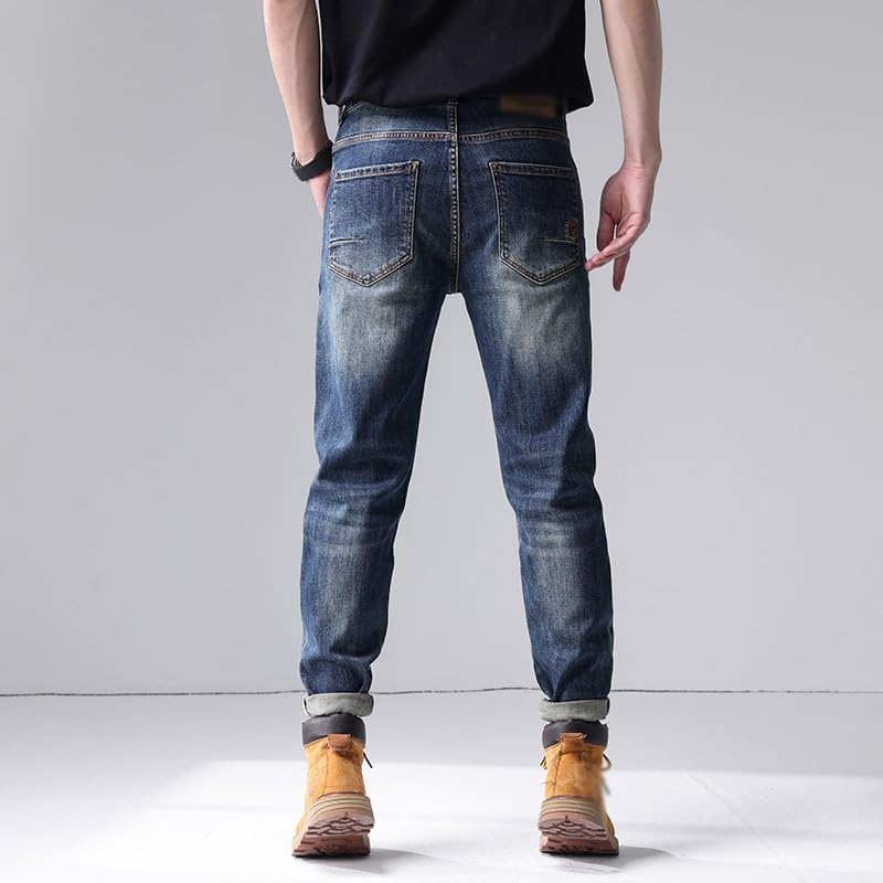 Jeans are Versatile in Spring and with Elastic Fit and Straight Leg Pants(33) Blue - Image 2