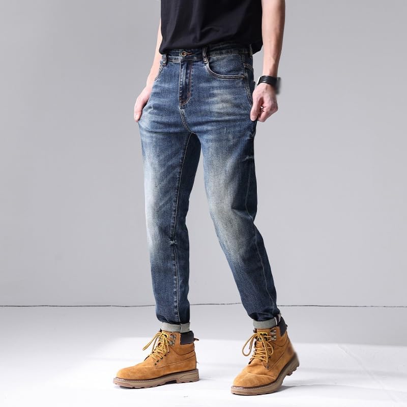 Jeans are Versatile in Spring and with Elastic Fit and Straight Leg Pants(35) Blue - Image 4