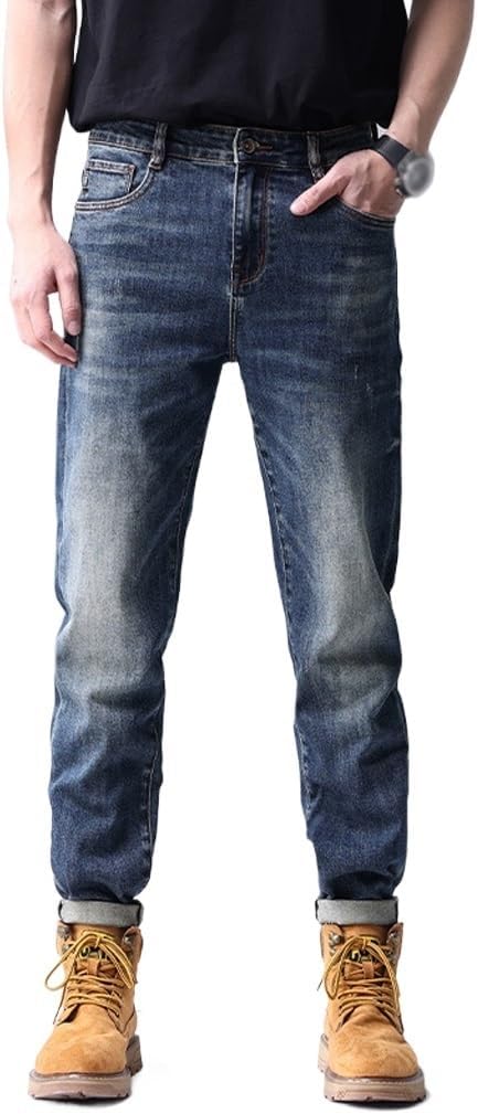 Jeans are Versatile in Spring and with Elastic Fit and Straight Leg Pants(35) Blue