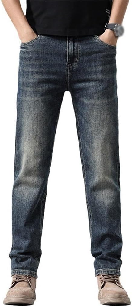 Jeans Slim Fit Straight Leg Pants Versatile Retro Casual Long Pants(37) Blue