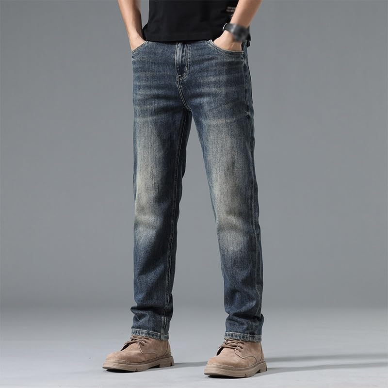 Jeans Slim Fit Straight Leg Pants Versatile Retro Casual Long Pants(38) Blue - Image 2