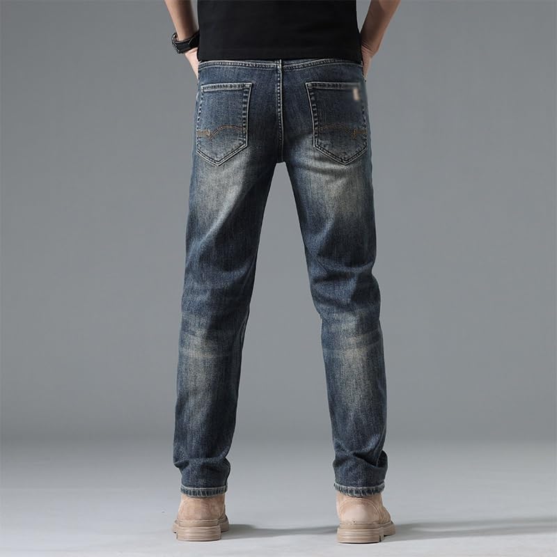 Jeans Slim Fit Straight Leg Pants Versatile Retro Casual Long Pants(42) Blue - Image 3