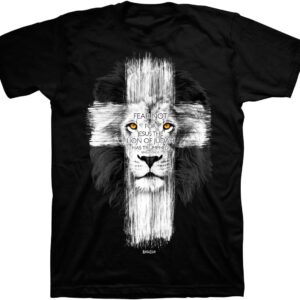 Kerusso Fear Not for Jesus The Lion of Judah Has Triumphed Cross Black Cotton Crew Neck T-Shirt, Small