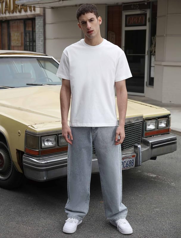 LOGEQI Mens Baggy Hip Hop Jeans Wide Leg Streetwear Jeans Loose Fit Y2K Skater Denim Pants - Image 6