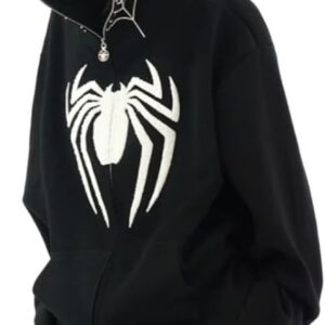 OATSBAS Y2K Hip Hop Spider Hoodie for Women Men Graphic Full Zip up Hoodies Oversized Kawaii Hoodies Spider Jacket