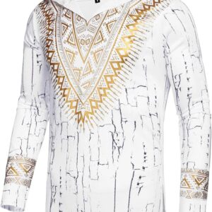 Pacinoble Mens African Dashiki Shirt Metallic Floral Printed Slim Fit Long Sleeve V Neck Shirts Blouse