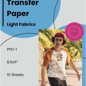 PPD 10 Sheets 8.5x11\u201D - Inkjet Iron-on Heat Transfer Paper for White & Light Fabric and T-Shirts - Premium - PPD-1-10
