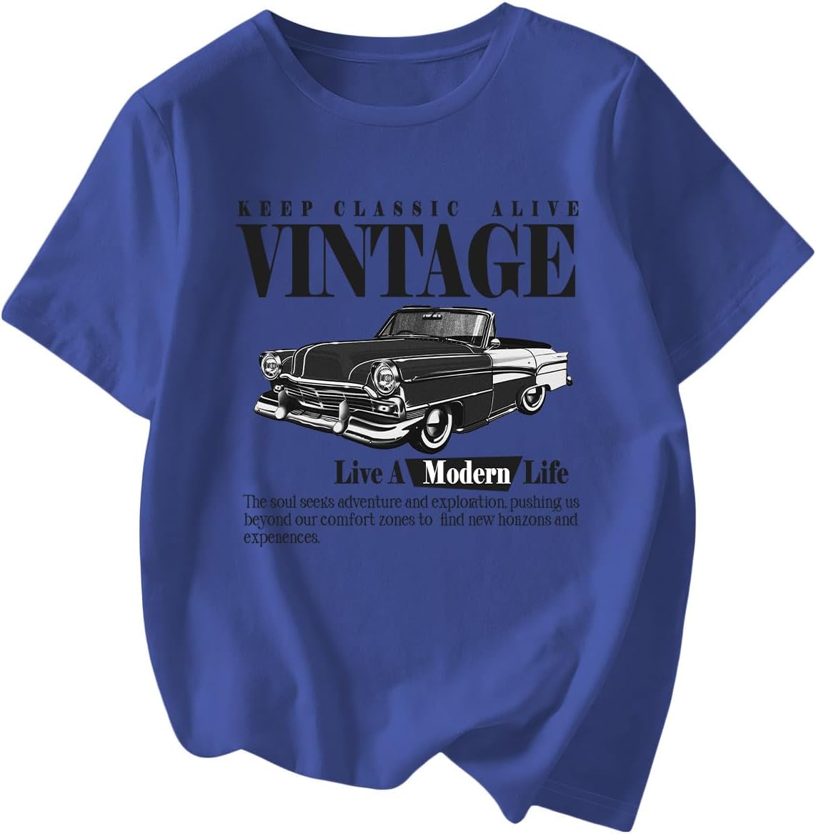 RoseSeek Women's Graphic Letter Tee Crew Neck Drop Shoulder Trendy Summer T Shirt Short Sleeve Vintage Car Print Top - Image 45