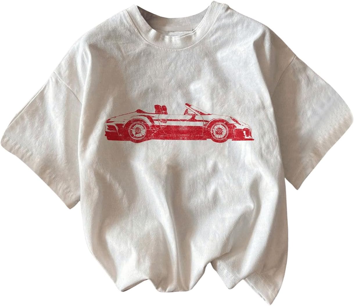 RoseSeek Women's Graphic Letter Tee Crew Neck Drop Shoulder Trendy Summer T Shirt Short Sleeve Vintage Car Print Top - Image 53