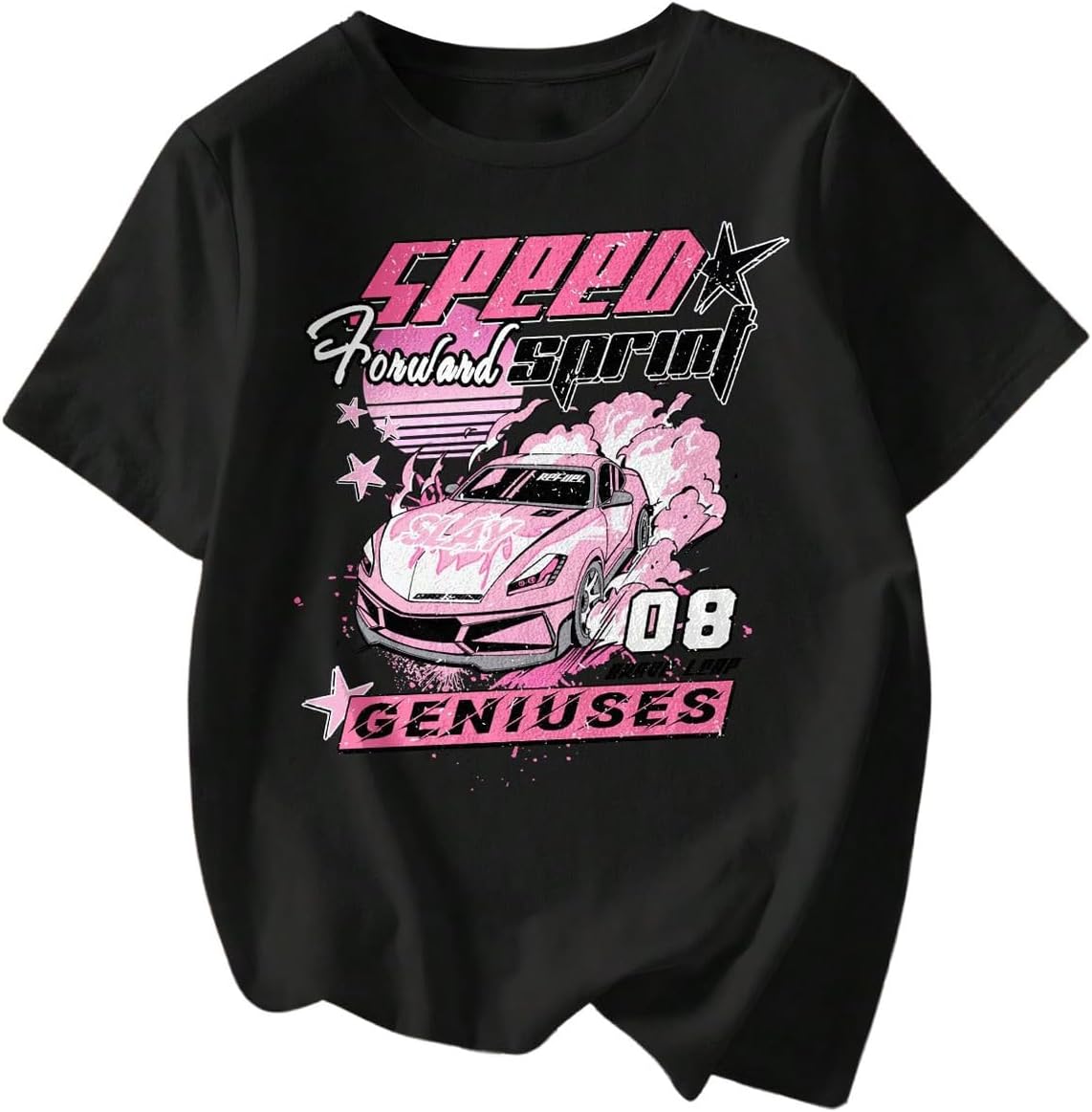 RoseSeek Women's Graphic Letter Tee Crew Neck Drop Shoulder Trendy Summer T Shirt Short Sleeve Vintage Car Print Top - Image 12