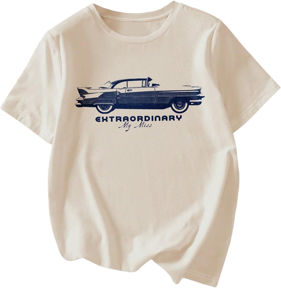 RoseSeek Women's Graphic Letter Tee Crew Neck Drop Shoulder Trendy Summer T Shirt Short Sleeve Vintage Car Print Top - Image 58