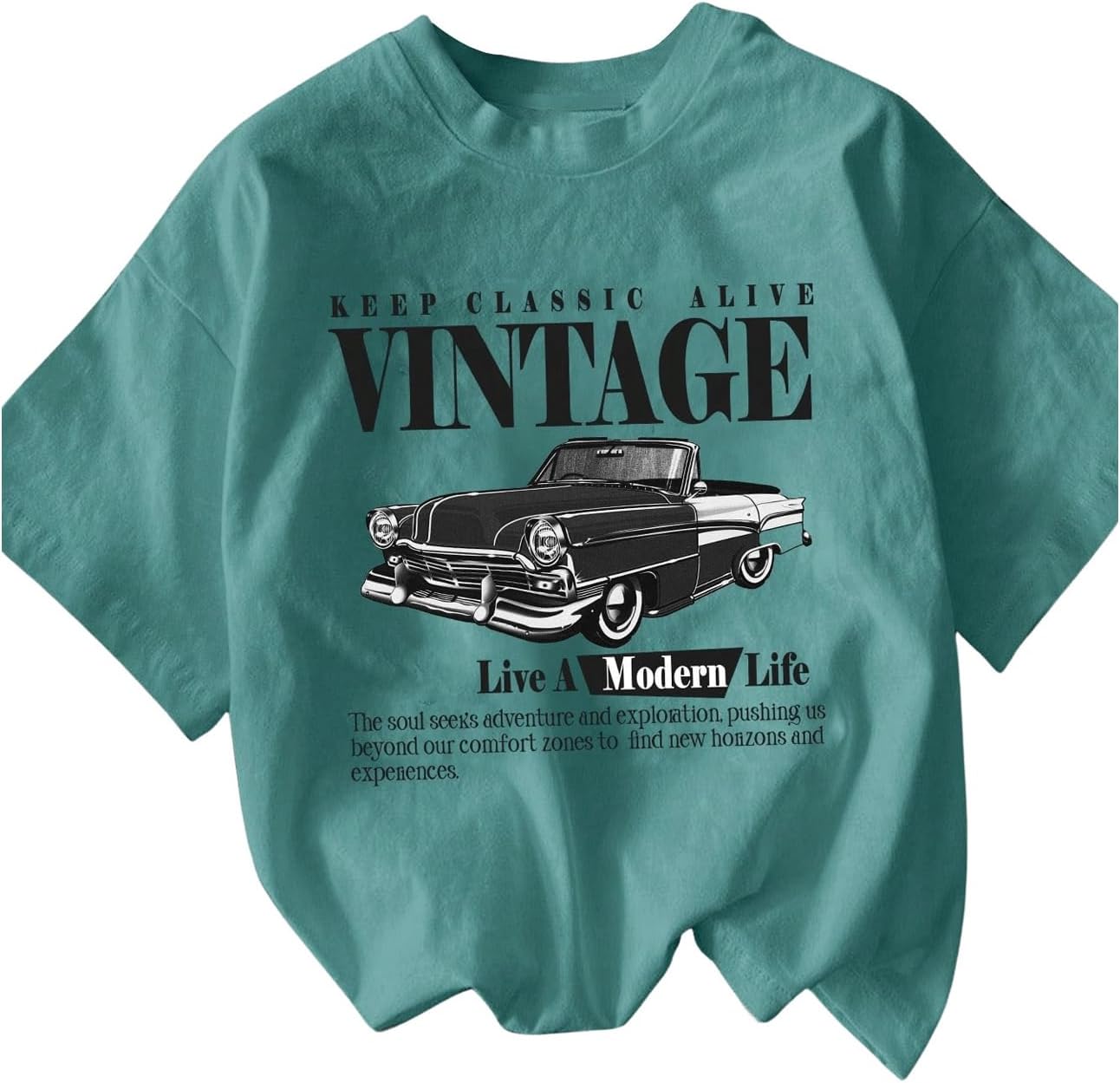 RoseSeek Women's Graphic Letter Tee Crew Neck Drop Shoulder Trendy Summer T Shirt Short Sleeve Vintage Car Print Top - Image 18