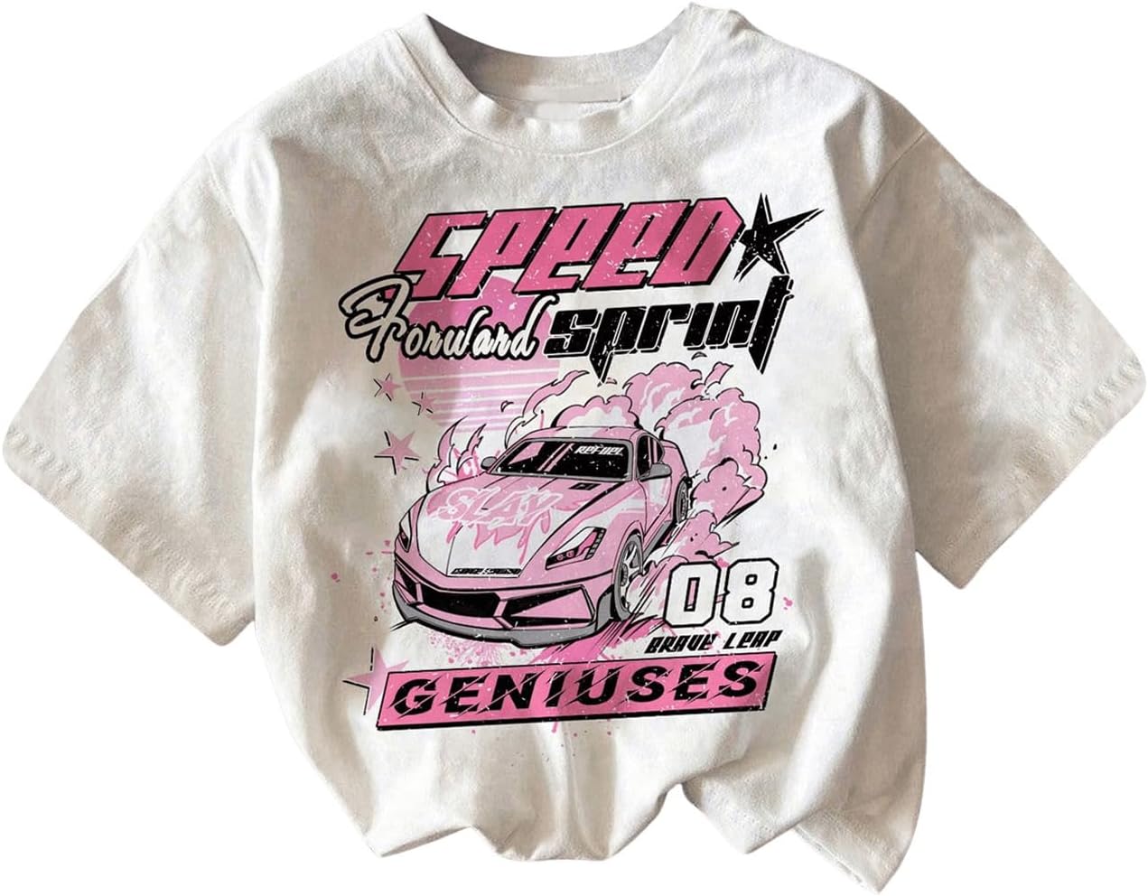 RoseSeek Women's Graphic Letter Tee Crew Neck Drop Shoulder Trendy Summer T Shirt Short Sleeve Vintage Car Print Top - Image 54