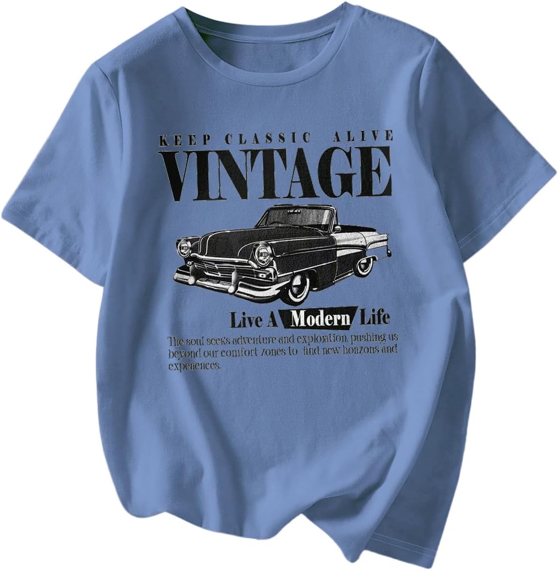 RoseSeek Women's Graphic Letter Tee Crew Neck Drop Shoulder Trendy Summer T Shirt Short Sleeve Vintage Car Print Top - Image 38