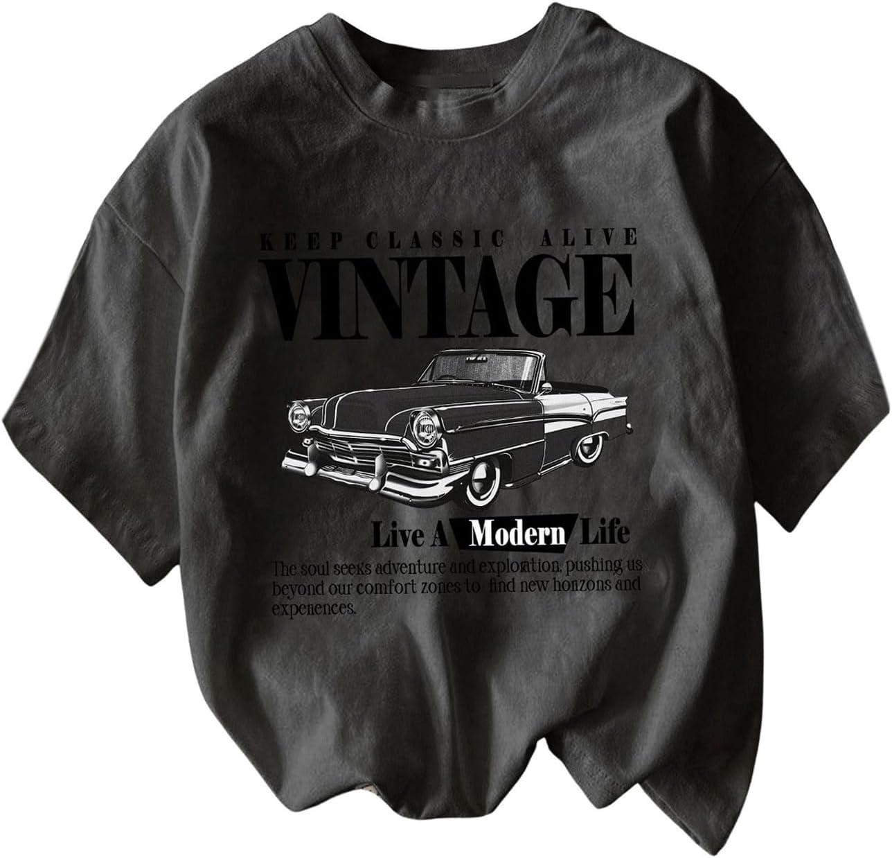 RoseSeek Women's Graphic Letter Tee Crew Neck Drop Shoulder Trendy Summer T Shirt Short Sleeve Vintage Car Print Top - Image 8