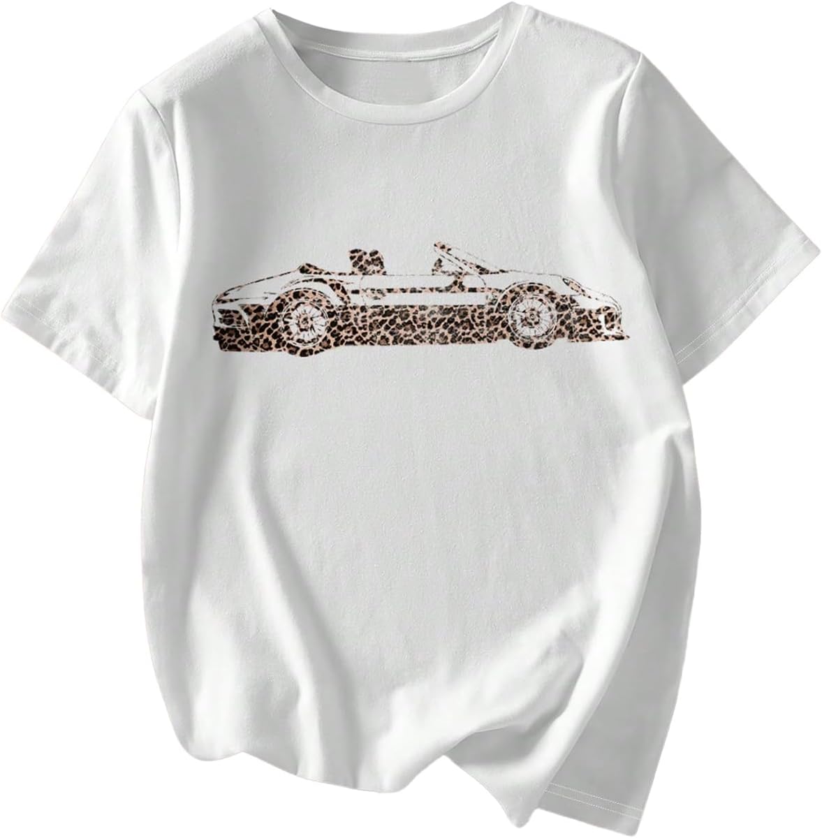 RoseSeek Women's Graphic Letter Tee Crew Neck Drop Shoulder Trendy Summer T Shirt Short Sleeve Vintage Car Print Top - Image 49