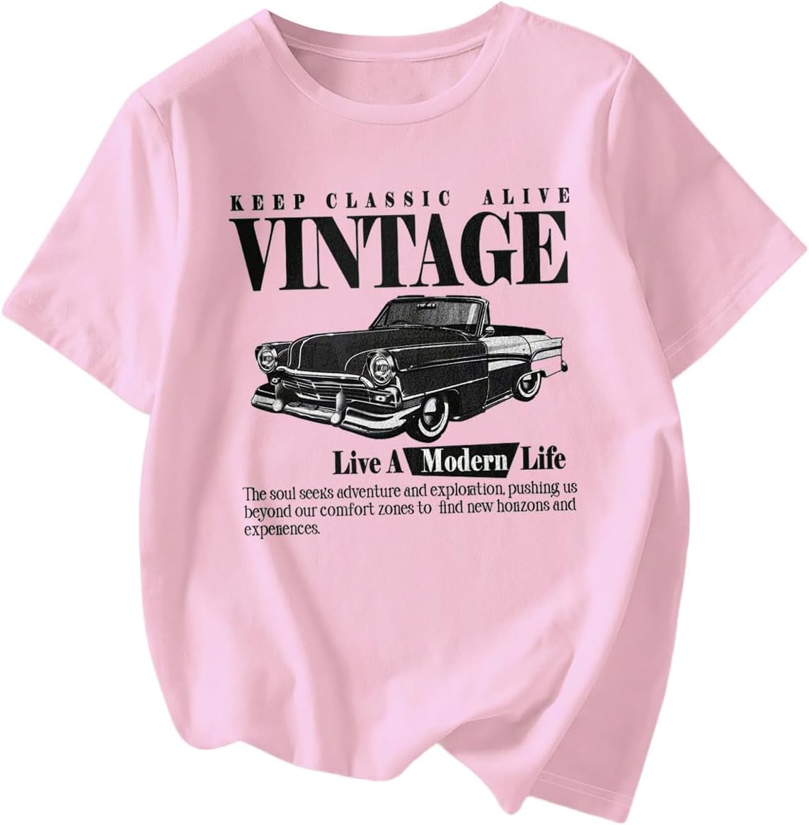 RoseSeek Women's Graphic Letter Tee Crew Neck Drop Shoulder Trendy Summer T Shirt Short Sleeve Vintage Car Print Top - Image 31