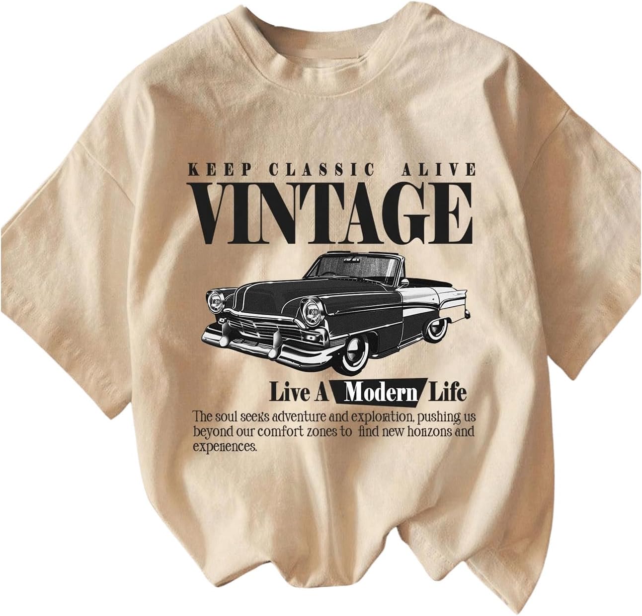 RoseSeek Women's Graphic Letter Tee Crew Neck Drop Shoulder Trendy Summer T Shirt Short Sleeve Vintage Car Print Top - Image 21