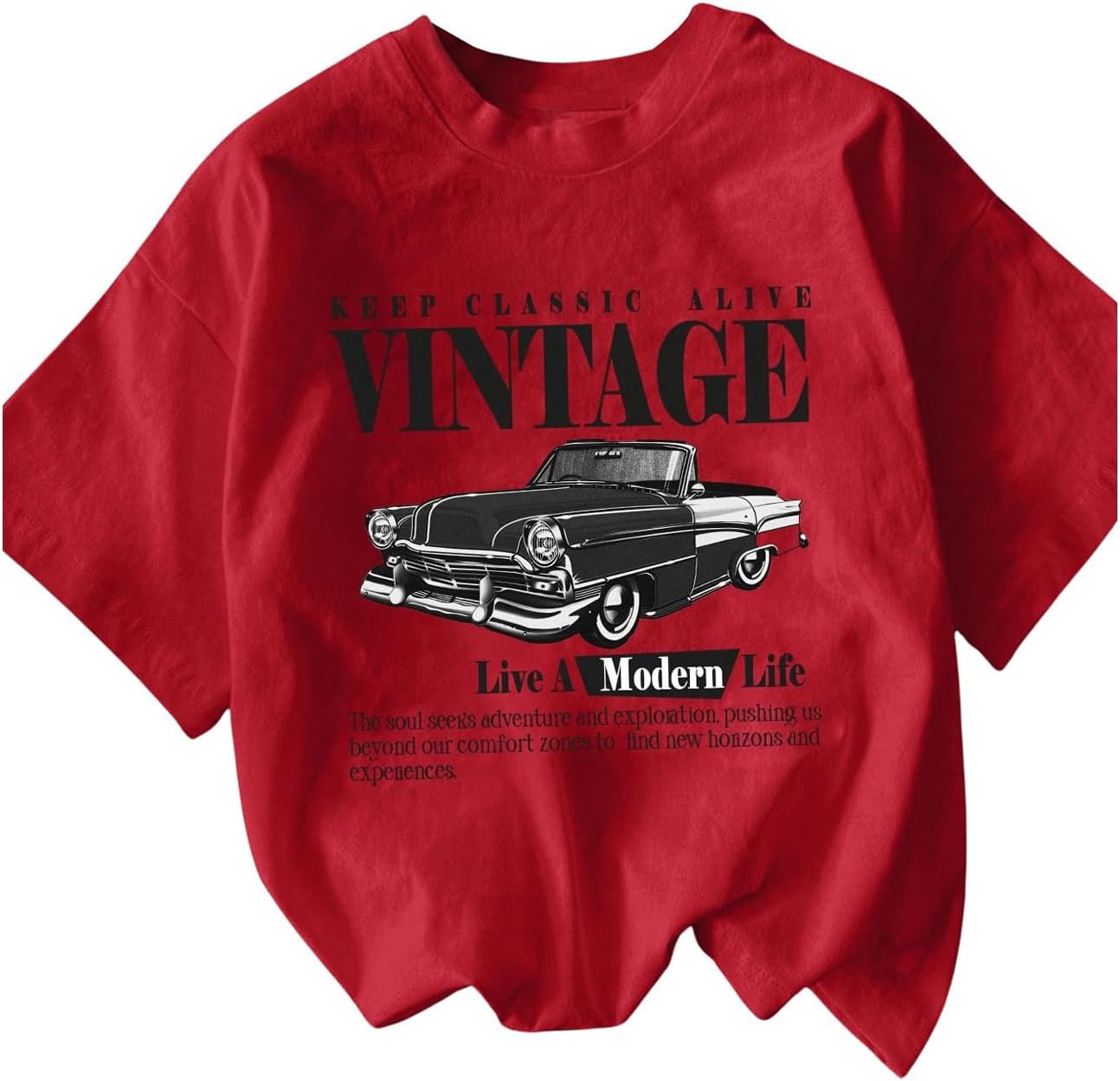 RoseSeek Women's Graphic Letter Tee Crew Neck Drop Shoulder Trendy Summer T Shirt Short Sleeve Vintage Car Print Top - Image 26