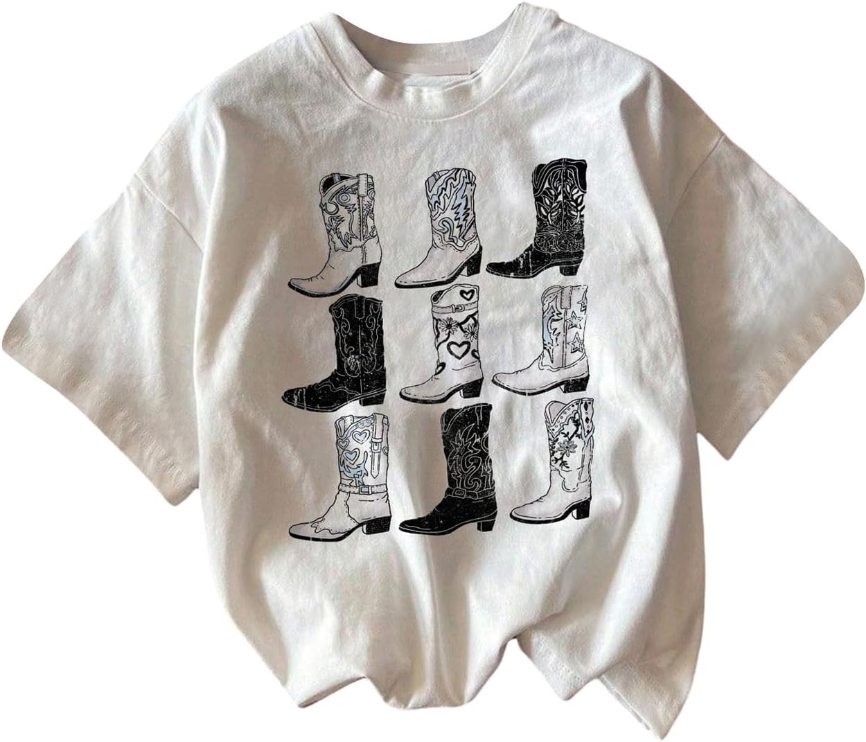 RoseSeek Women's Graphic Letter Tee Crew Neck Drop Shoulder Trendy Summer T Shirt Short Sleeve Vintage Car Print Top - Image 44