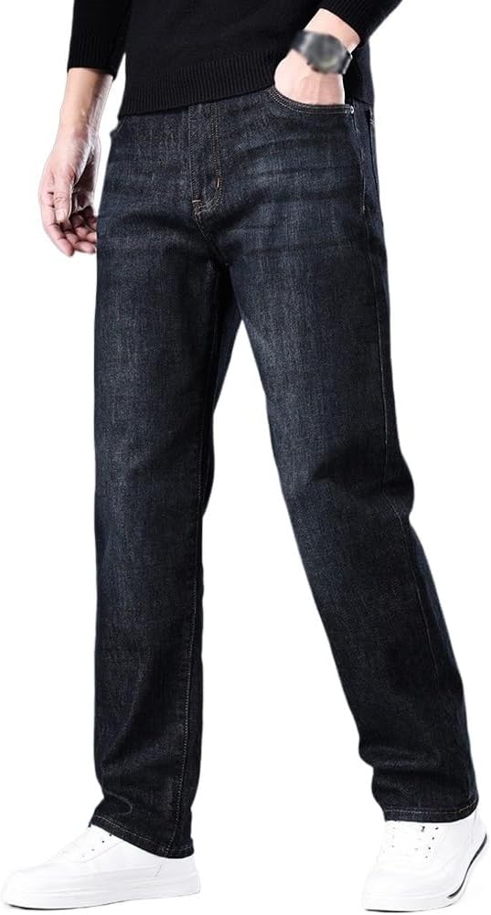 Spring and Autumn Jeans Loose Straight Leg Pants Versatile Elastic Pants(39) Blue